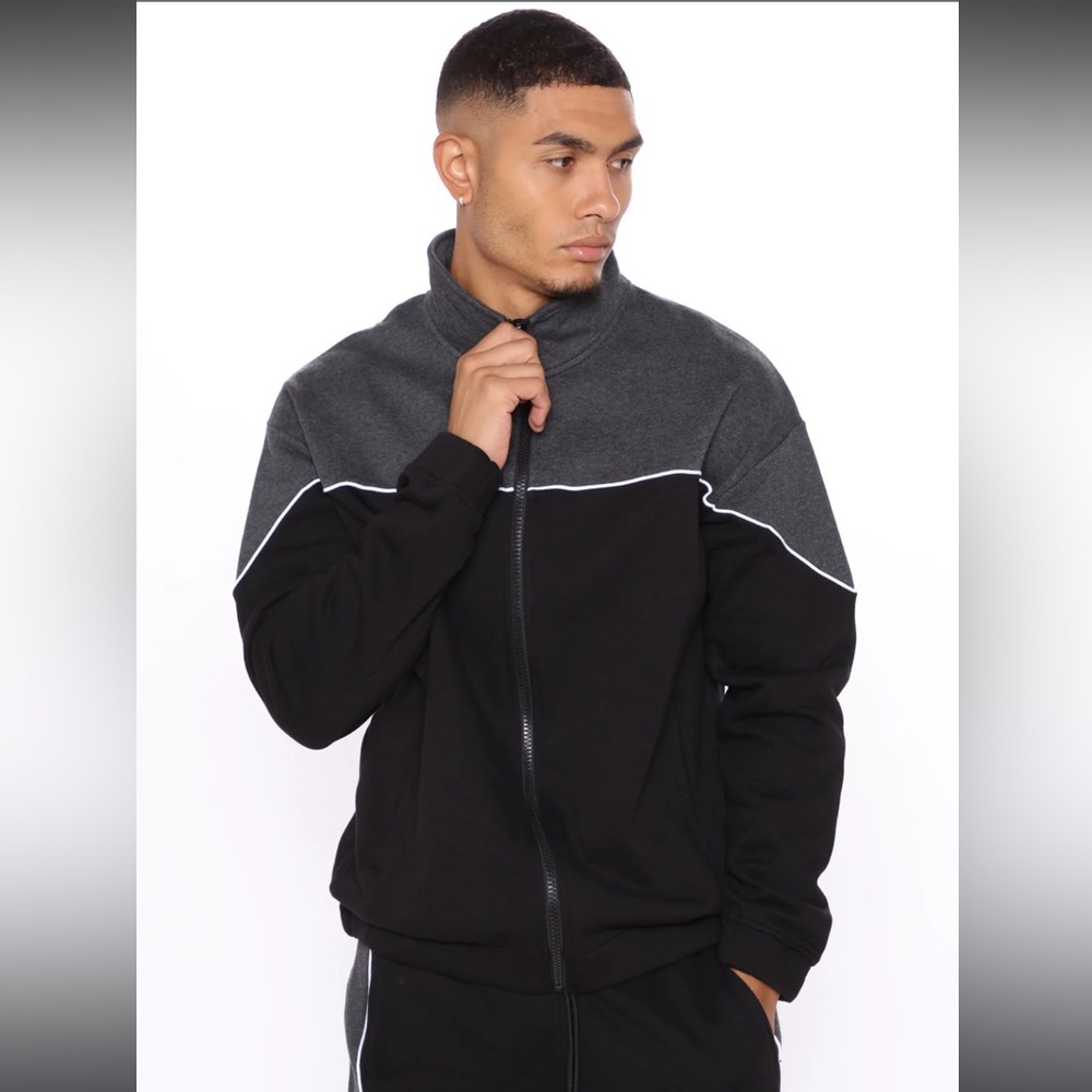NWT NovaMen Black/Grey Full Zip Track Jacket